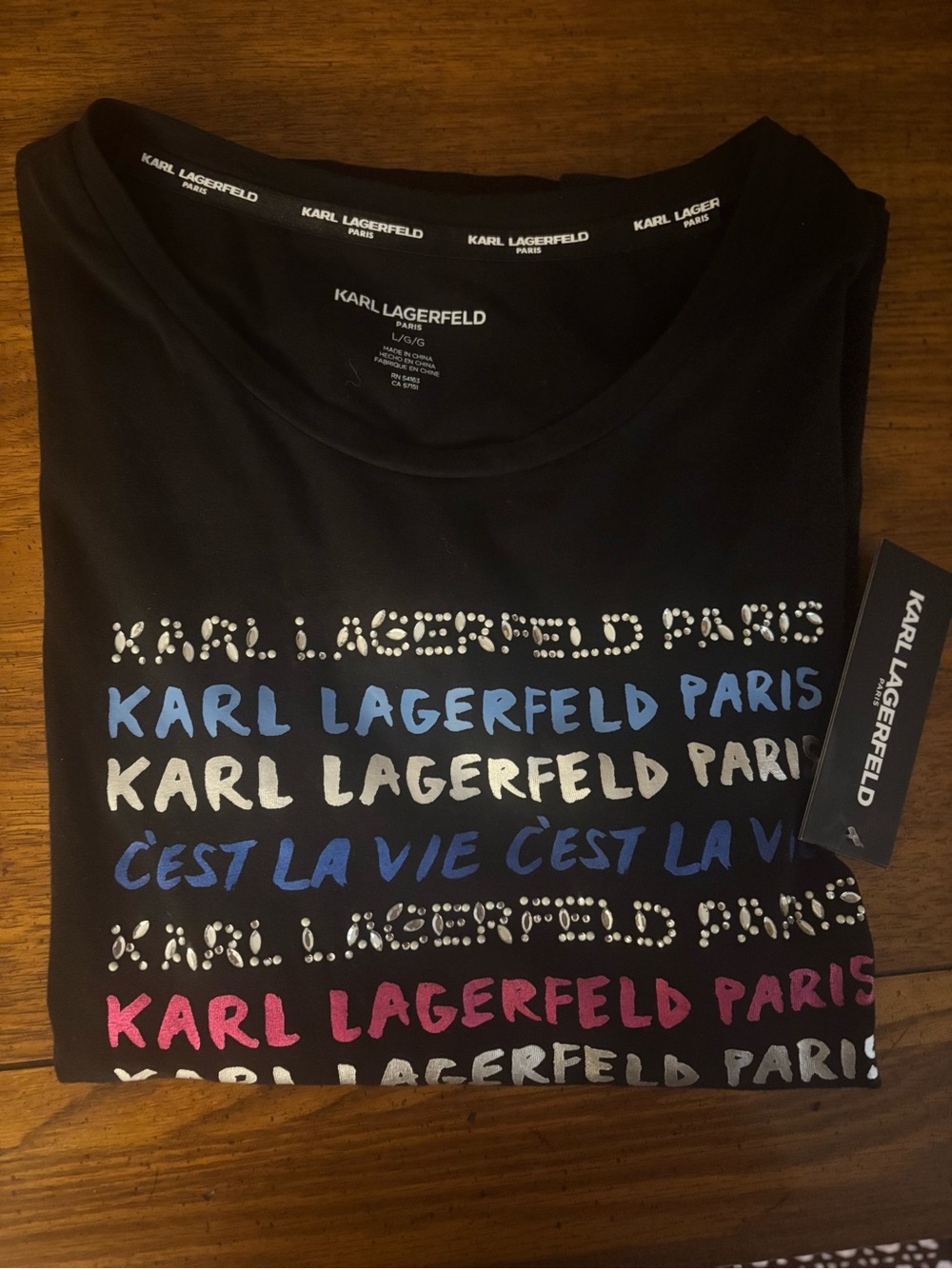 Karl Lagerfeld Paris Black Graphic Logo Tee - Multicolor Text - Picture 9 of 9